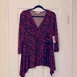 Chaus New Black Rust Print Peplum Sharkbite Top XL